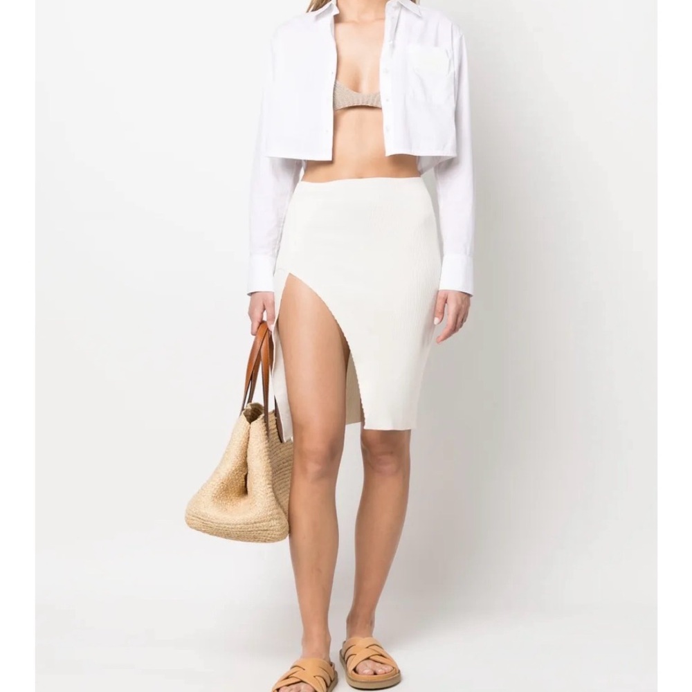 LANEUS Ribbed Asymmetrical Mini Skirt IT 40 / US 4 Cream NWT $299